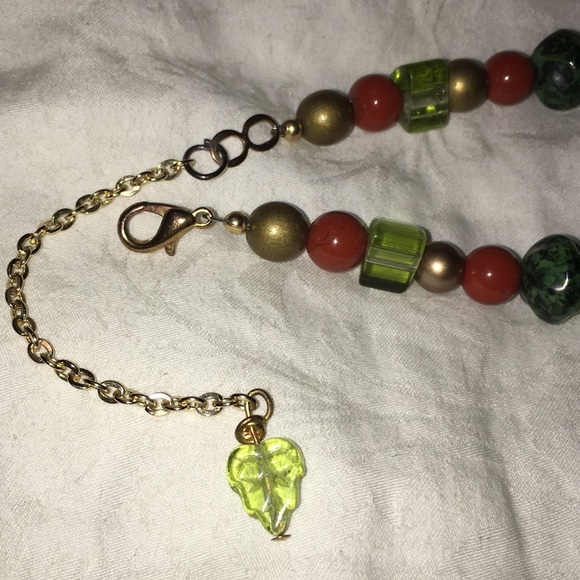Handmade earth tone ORIGINAL OOAK glass bead adjustable green red Necklace retro - Picture 15 of 16